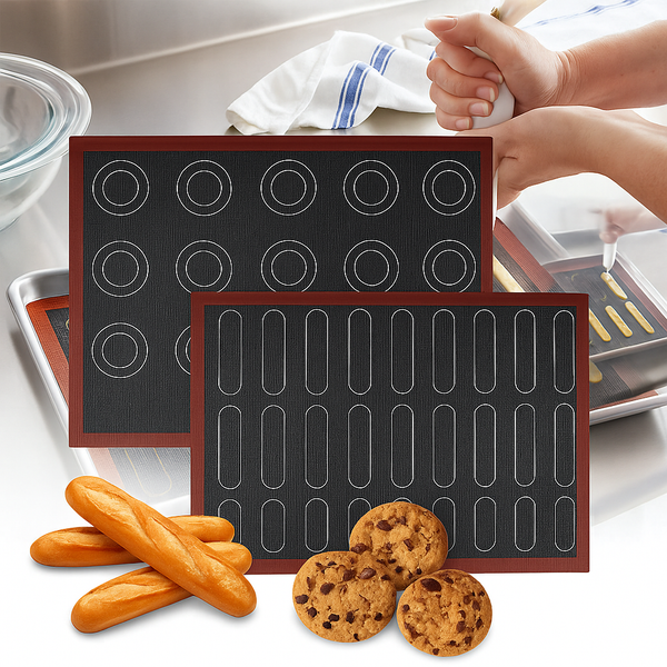Perforated Silicone Baking Mat Non-Stick Reusable Oven Liner with Puff & Round Patterns – Mesh Silicone Mat for Cookies, Macarons, Pastry, Bread & Airy Baking Results