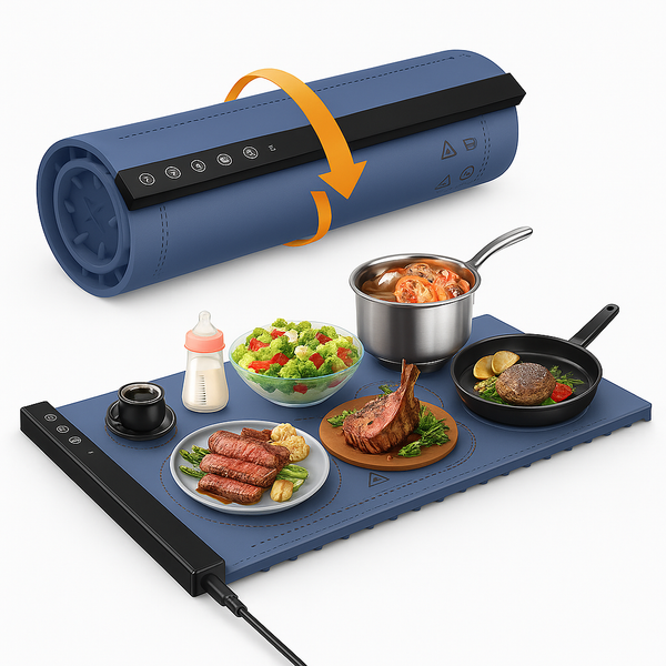 Rollable Silicone Food Warming Mat for Countertop | Adjustable Temperature Buffet Tray Warmer for Parties, Meals & Sabbath Use | Electric Food Warming Mat, Non-Slip, Easy Clean, Portable
