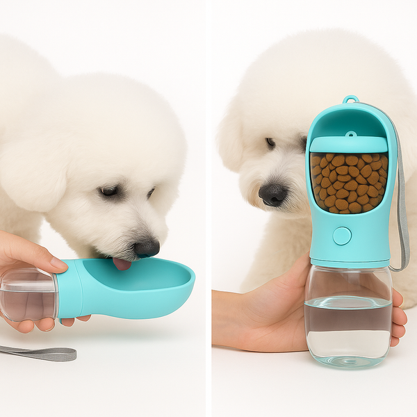Portable Dog Cat Water Bottle with Food Storage – 2-in-1 Leakproof Pet Travel Feeder & Water Dispenser for Small & Large Dogs, Cats, Puppy Outdoor Walking Bowl