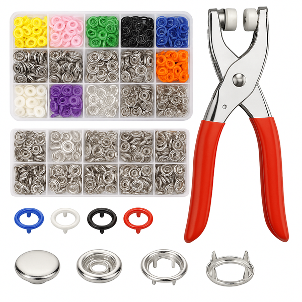 9.5mm Metal Snap Button Kit with Hollow Five-Claw Design and Pliers Tool for Sewing, Clothes Repair, Fabric Fasteners, Bags, DIY Crafts & Tailoring Supplies