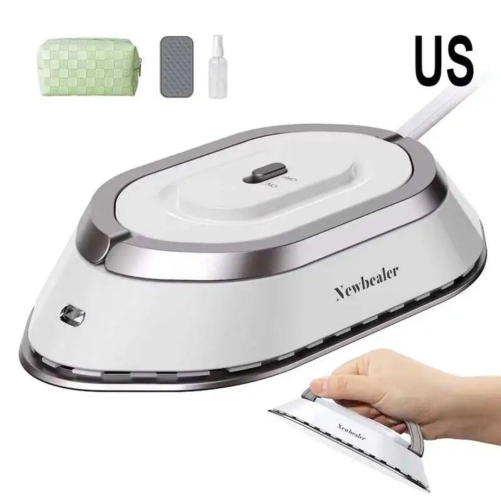 Travel iron with dual voltage 120V/220V, non-stick ceramic soleplate, lightweight design for home and travel.