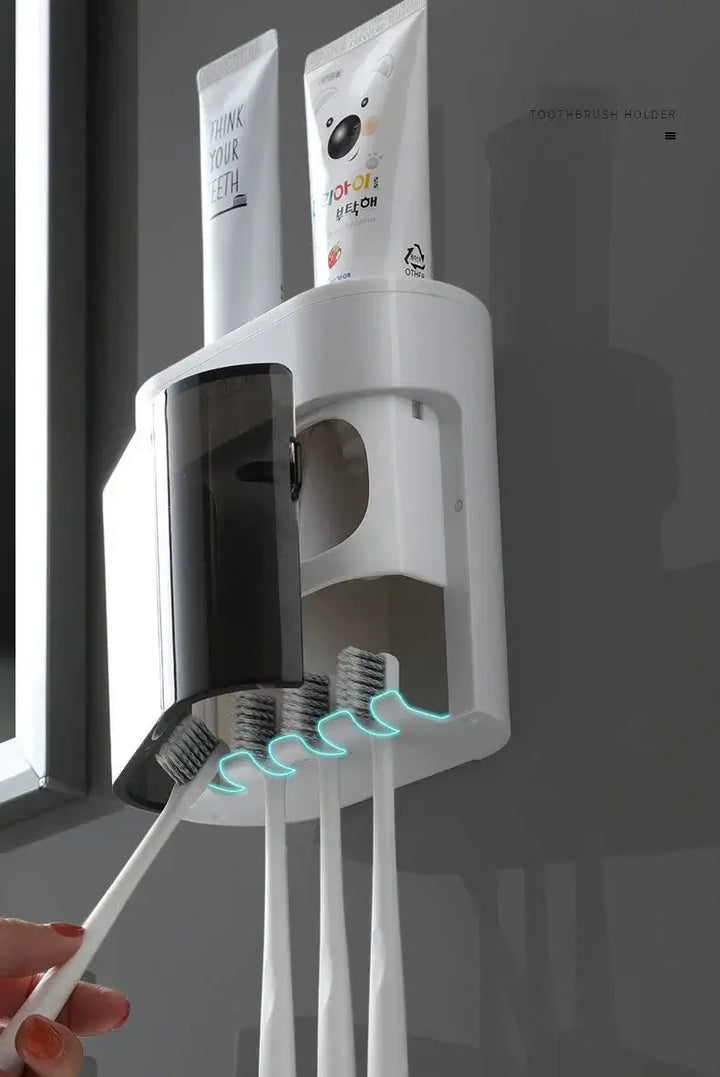 Wall Mounted Toothpaste Dispenser with Magnetic Toothbrush Holder Automatic Squeezer - Ebtkr