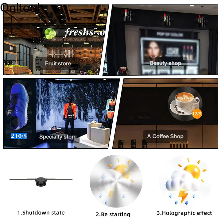3D Hologram Fan LED Sign, HD Advertising Display for Shop Festival Lighting - Ebtkr