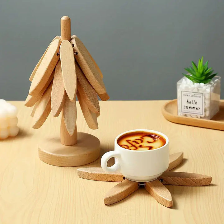 4PCS Tree Design Wood Trivets – Heat-Resistant Table Mats 🌳🔥