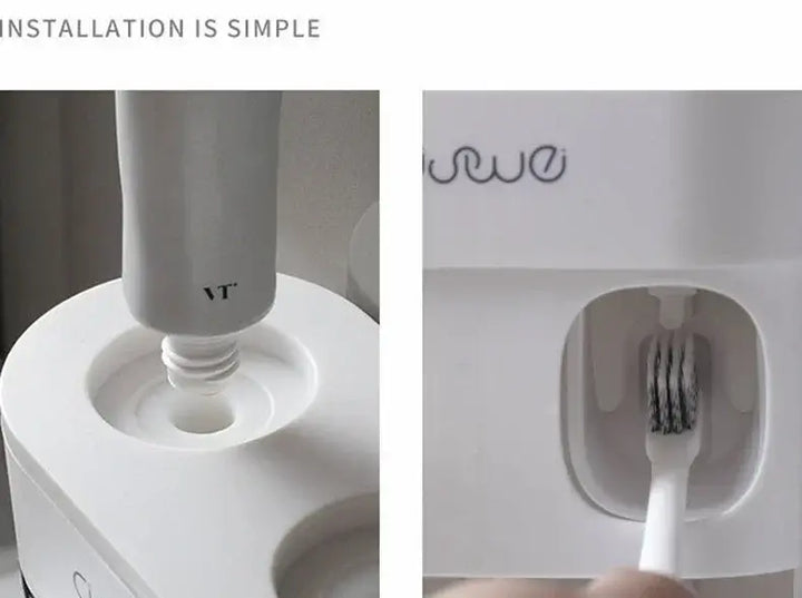 Wall Mounted Toothpaste Dispenser with Magnetic Toothbrush Holder Automatic Squeezer - Ebtkr