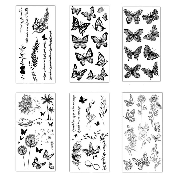 Black Large Flower False Tattoo Sticker Rose Peony Temporary Water Transfer DIY Tattoos - Ebtkr