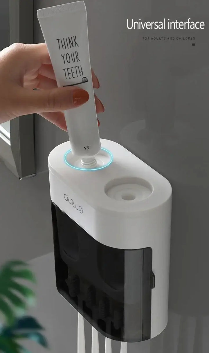 Wall Mounted Toothpaste Dispenser with Magnetic Toothbrush Holder Automatic Squeezer - Ebtkr