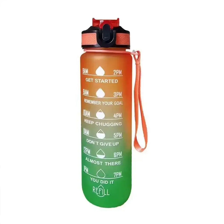 Motivational Gradient Water Bottle – 1L with Straw & Time Marker 💧