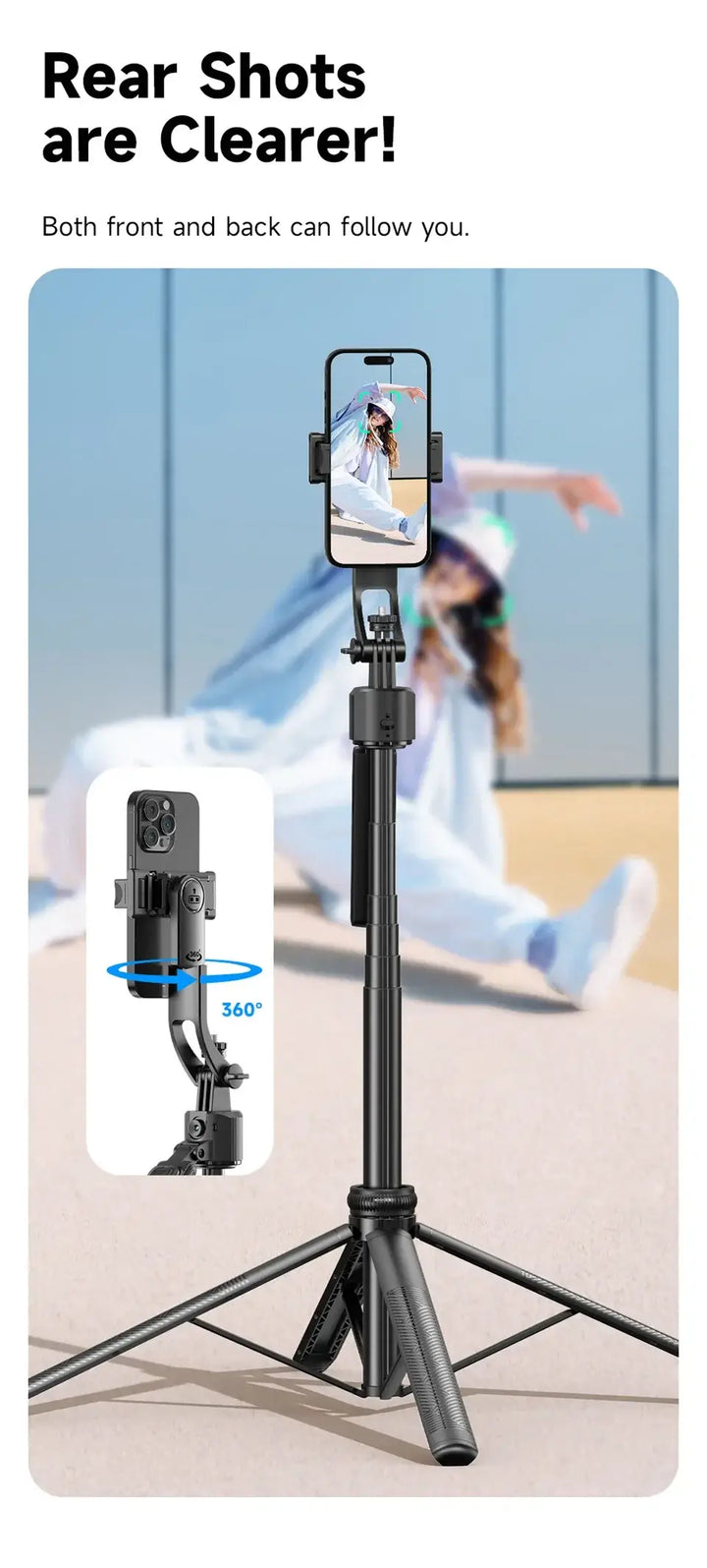 AI-Tracking Selfie Stick with 360° Auto-Rotation - Ebtkr