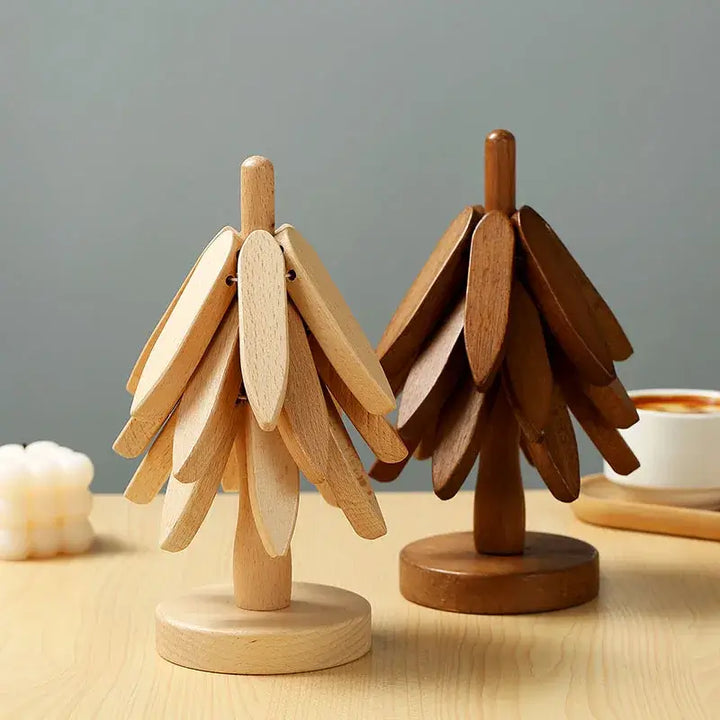 4PCS Tree Design Wood Trivets – Heat-Resistant Table Mats 🌳🔥