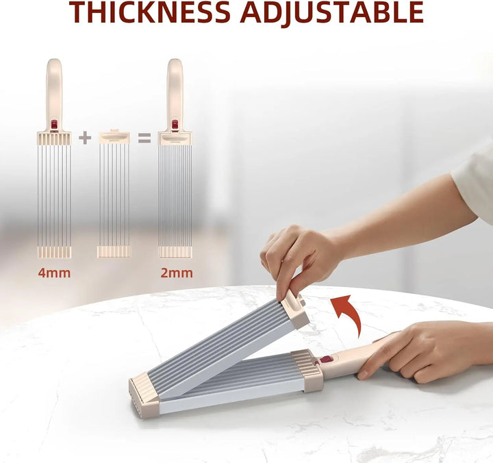 Manual meat slicer set for home use with adjustable thickness for precise slicing of meats.