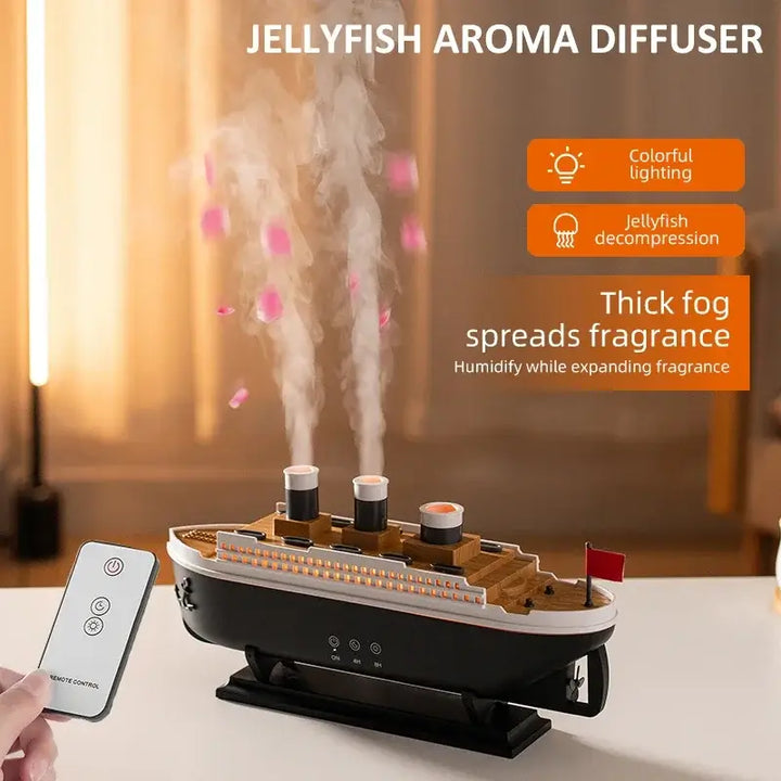 Titanic Ship Aroma Diffuser – 250ml Mist, Night Light & Jellyfish Smoke Effect