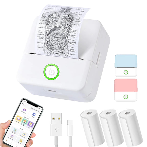 Mini Printer – Inkless Sticker Maker & Pocket Thermal Printer for Photos, Journals, Notes & Labels – Free Cut Portable Bluetooth Memo Printer for Students, Travel, and Everyday use