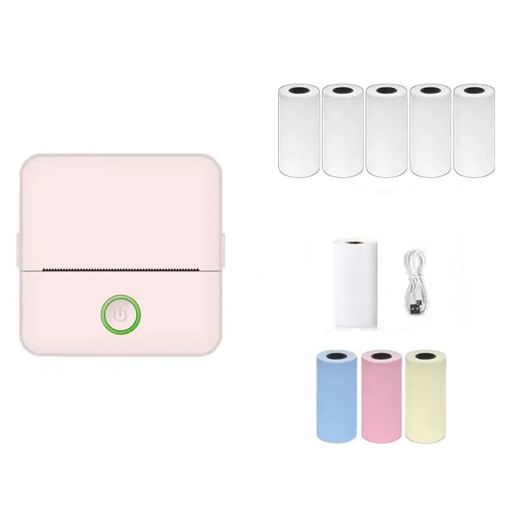 Mini Portable Thermal Label Printer, Inkless, Pink 9 Rools