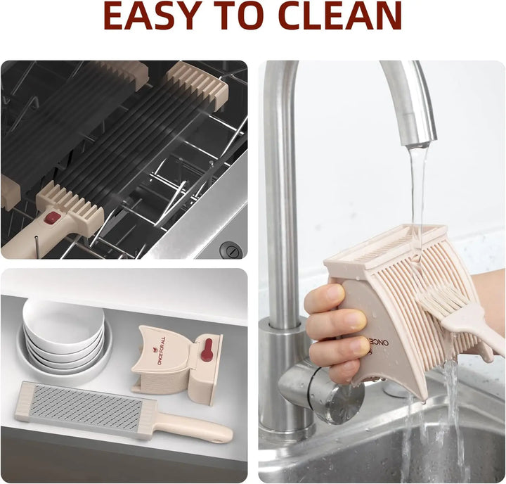 Manual meat slicer set for home use featuring easy-to-clean components and dishwasher-safe design for convenience.