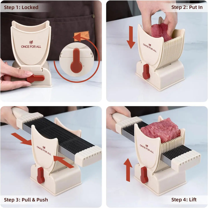 Manual meat slicer set for home use - step-by-step guide for slicing meat effortlessly.