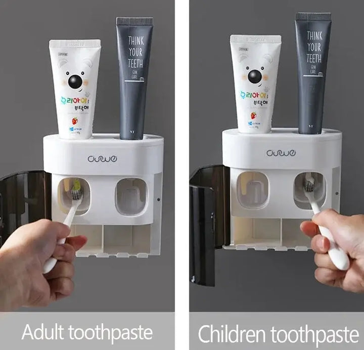 Wall Mounted Toothpaste Dispenser with Magnetic Toothbrush Holder Automatic Squeezer - Ebtkr