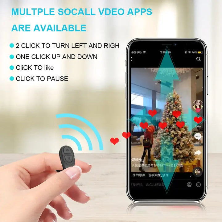 Tiktok Fingertip Remote Wireless Scrolling Ring Camera Shutter Selfie Button with Phone Stand - Ebtkr