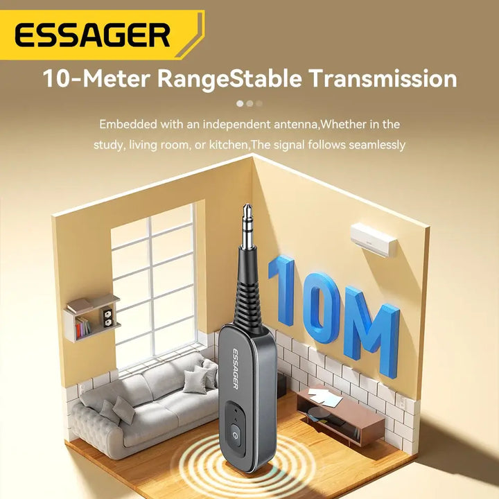 Essager 2-in-1 Bluetooth 5.1 Audio Receiver & Transmitter - Wireless AUX Stereo Adapter for Earphones, TV, Car - Ebtkr