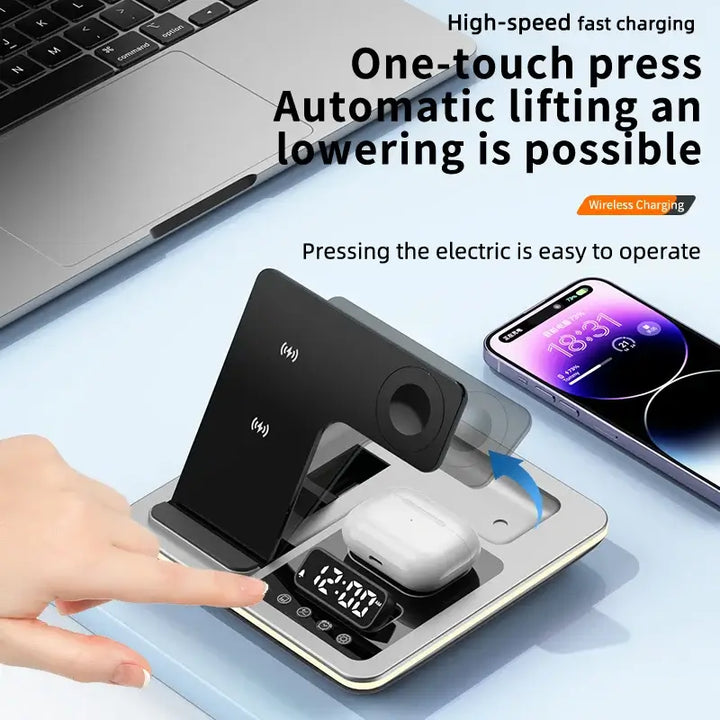 5-in-1 Magnetic Wireless Fast Charger Dock Station with Warm Light for Galaxy S25 Ultra, S24, S23, Apple iPhone & Watch Series - Ebtkr