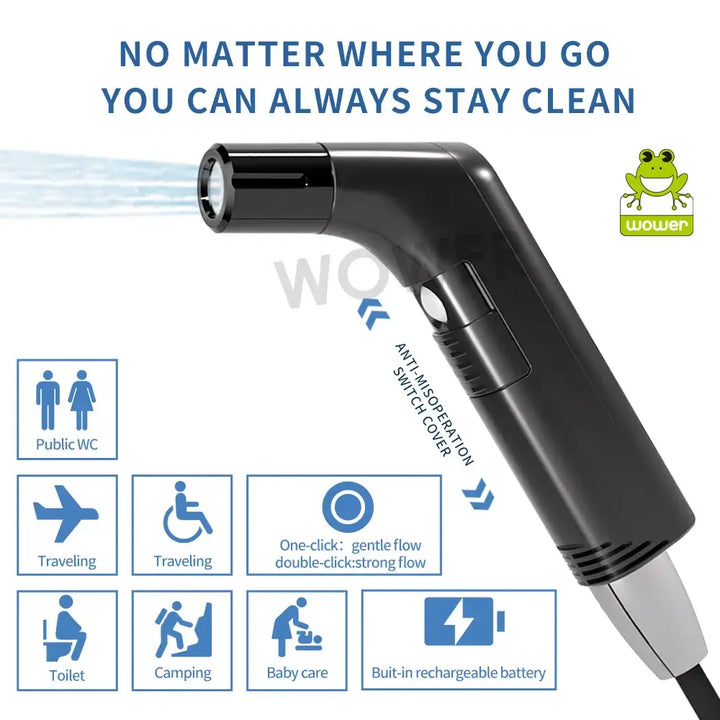 Portable Electric Bidet 2.5L Rechargeable Shataf Hand Sprayer Black/White for Personal Hygiene - Ebtkr