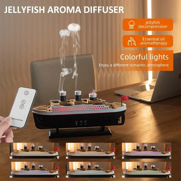 Titanic Ship Aroma Diffuser – 250ml Mist, Night Light & Jellyfish Smoke Effect