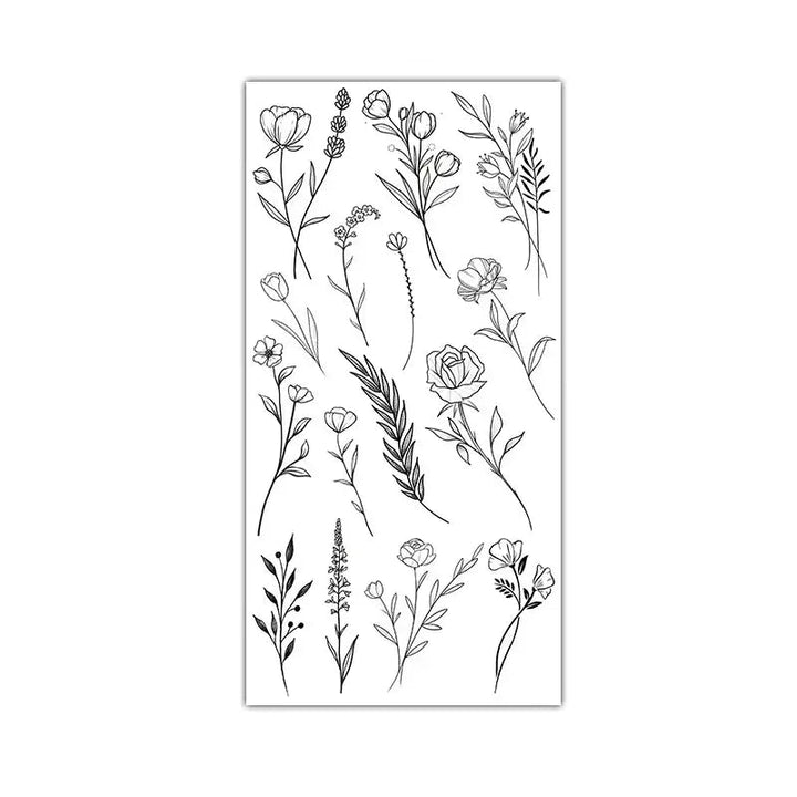 Black Large Flower False Tattoo Sticker Rose Peony Temporary Water Transfer DIY Tattoos - Ebtkr