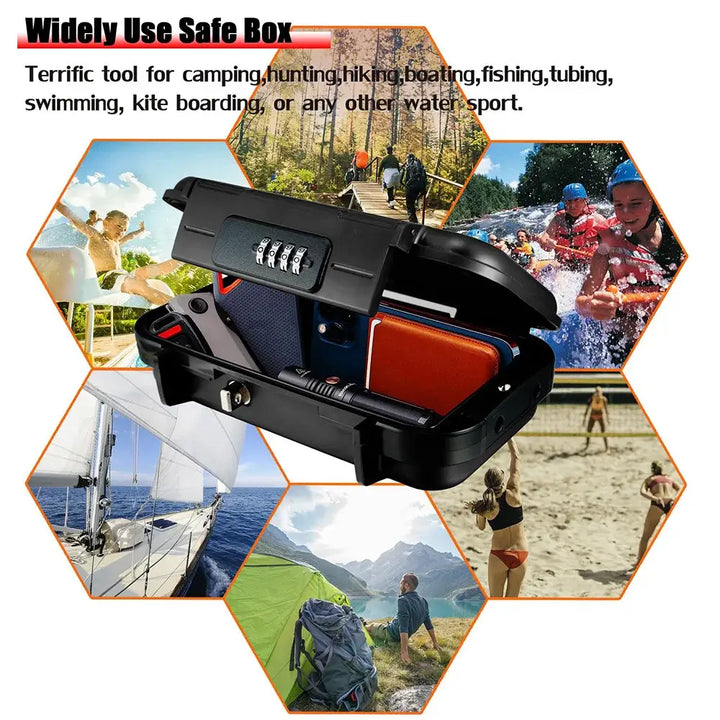 Portable Large-Capacity Travel Safe Box - Waterproof Lockbox with Code & Key Lock, Removable Cable Handle - Ebtkr