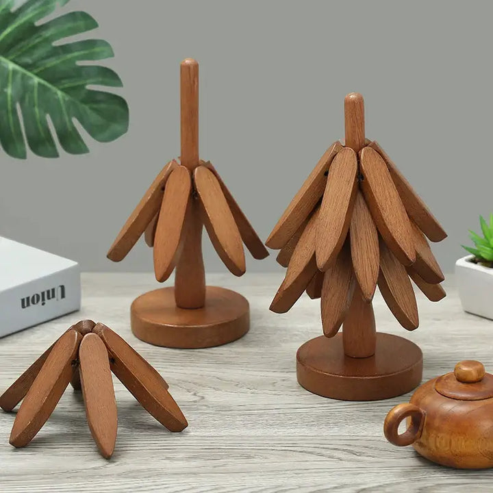 4PCS Tree Design Wood Trivets – Heat-Resistant Table Mats 🌳🔥