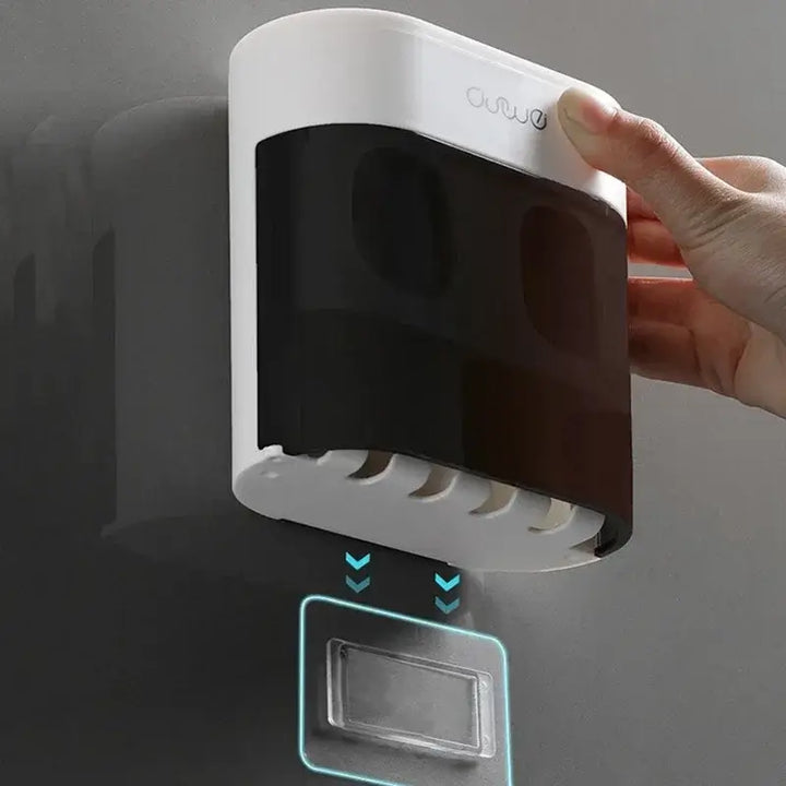 Wall Mounted Toothpaste Dispenser with Magnetic Toothbrush Holder Automatic Squeezer - Ebtkr