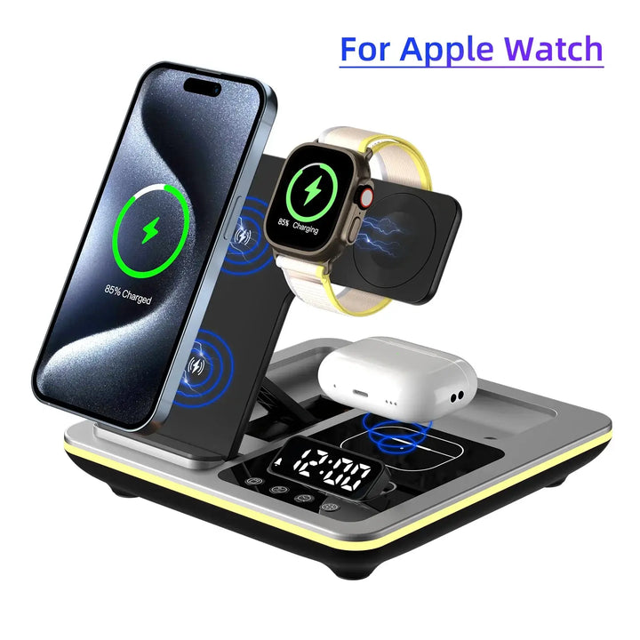 5-in-1 Magnetic Wireless Fast Charger Dock Station, Silver Apple