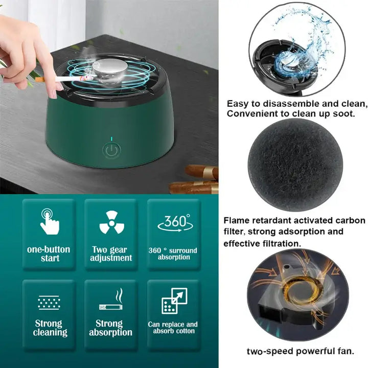 Air Purifier Ashtray – USB Rechargeable Smoke Eliminator for Home