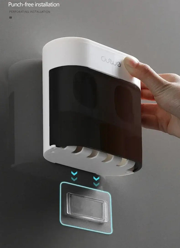 Wall Mounted Toothpaste Dispenser with Magnetic Toothbrush Holder Automatic Squeezer - Ebtkr