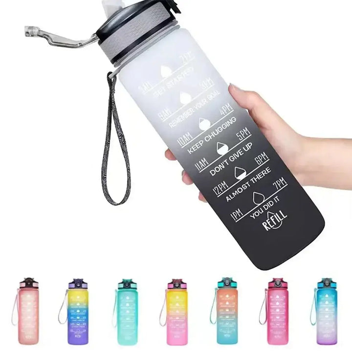Motivational Gradient Water Bottle – 1L with Straw & Time Marker 💧