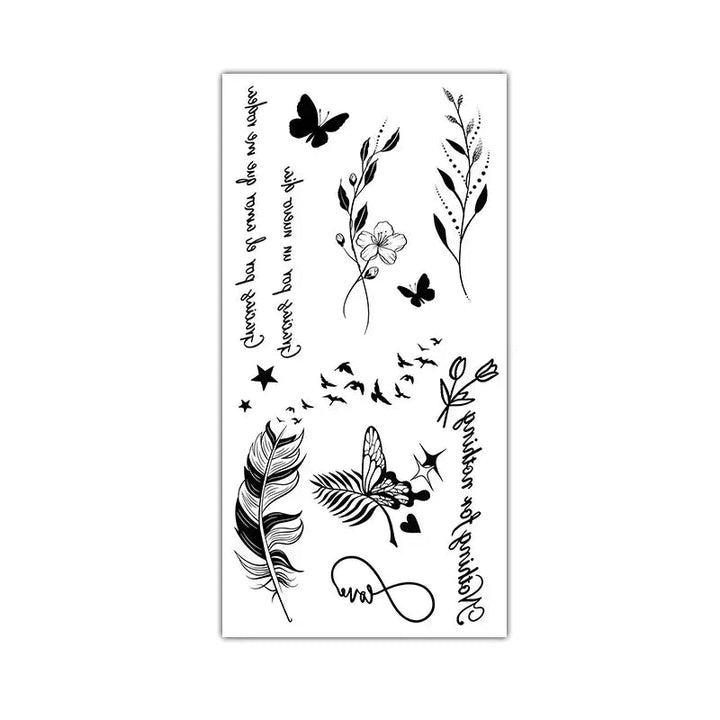 Black Large Flower False Tattoo Sticker Rose Peony Temporary Water Transfer DIY Tattoos - Ebtkr