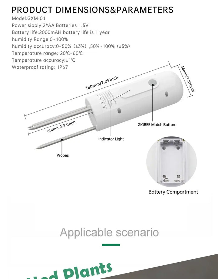 ZIGBEE Plant Monitor Outdoor Soil Temperature And Moisture Humidity Tester Sensor for Garden - Ebtkr