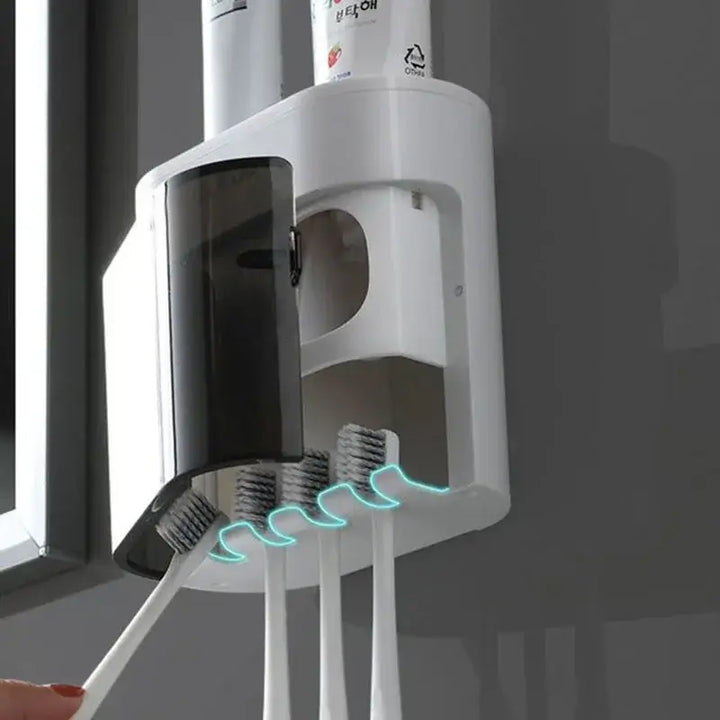Wall Mounted Toothpaste Dispenser with Magnetic Toothbrush Holder Automatic Squeezer - Ebtkr