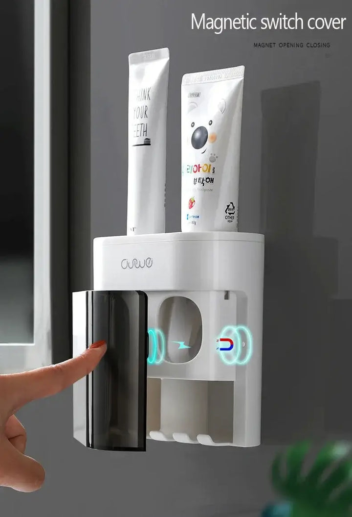 Wall Mounted Toothpaste Dispenser with Magnetic Toothbrush Holder Automatic Squeezer - Ebtkr