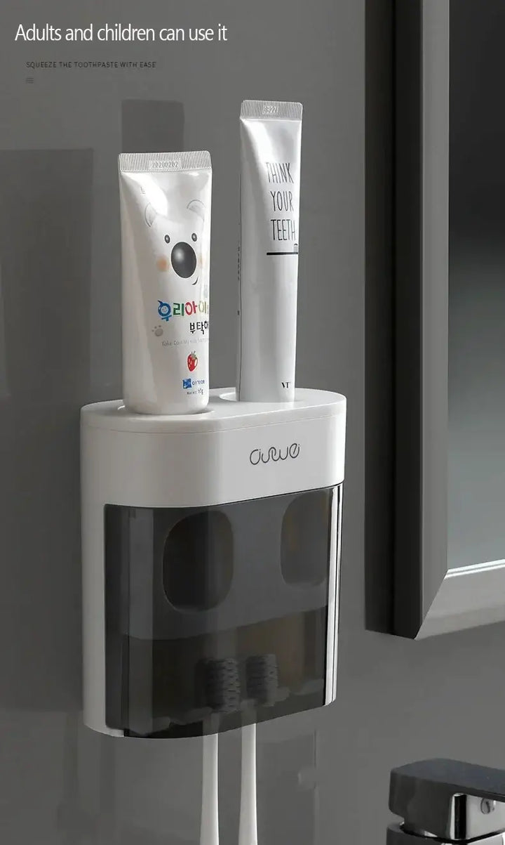 Wall Mounted Toothpaste Dispenser with Magnetic Toothbrush Holder Automatic Squeezer - Ebtkr