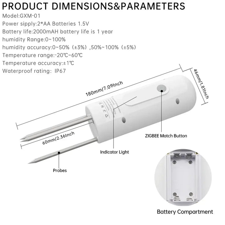 ZIGBEE Plant Monitor Outdoor Soil Temperature And Moisture Humidity Tester Sensor for Garden - Ebtkr