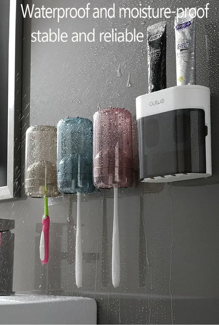 Wall Mounted Toothpaste Dispenser with Magnetic Toothbrush Holder Automatic Squeezer - Ebtkr