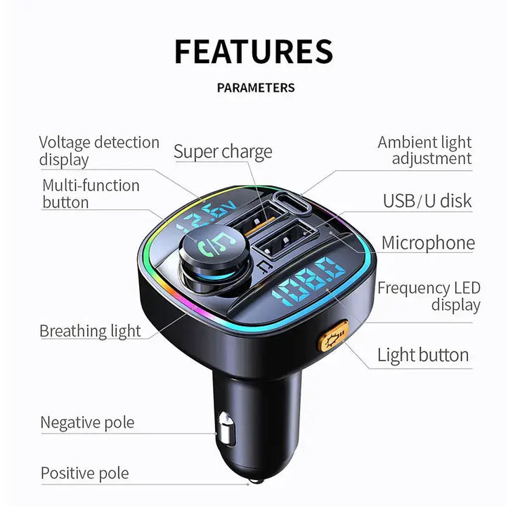 Bluetooth 5.0 FM Transmitter – Handsfree Car Adapter with Fast Charging