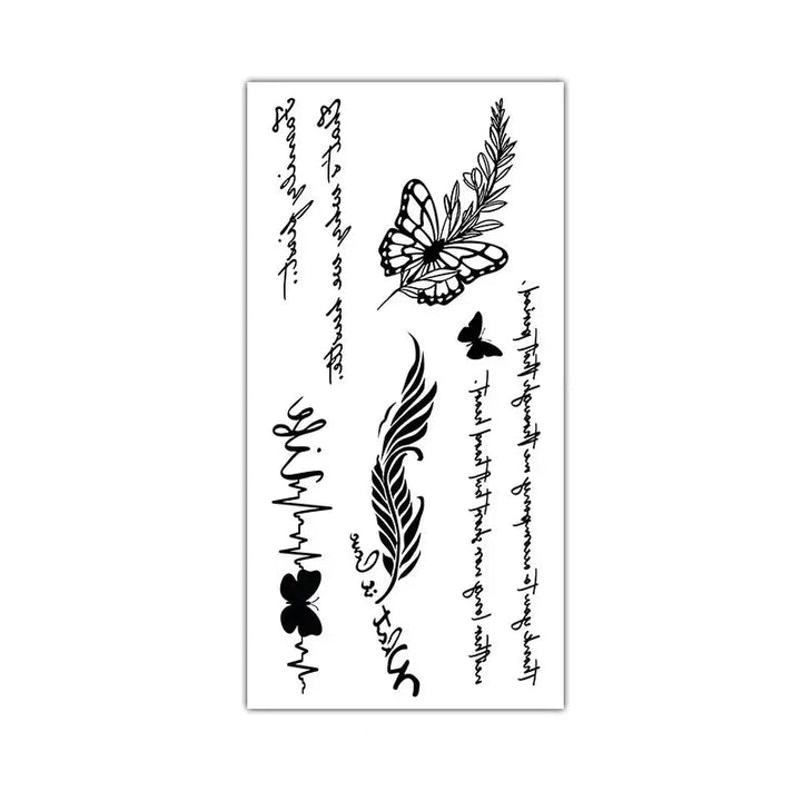 Black Large Flower False Tattoo Sticker Rose Peony Temporary Water Transfer DIY Tattoos - Ebtkr