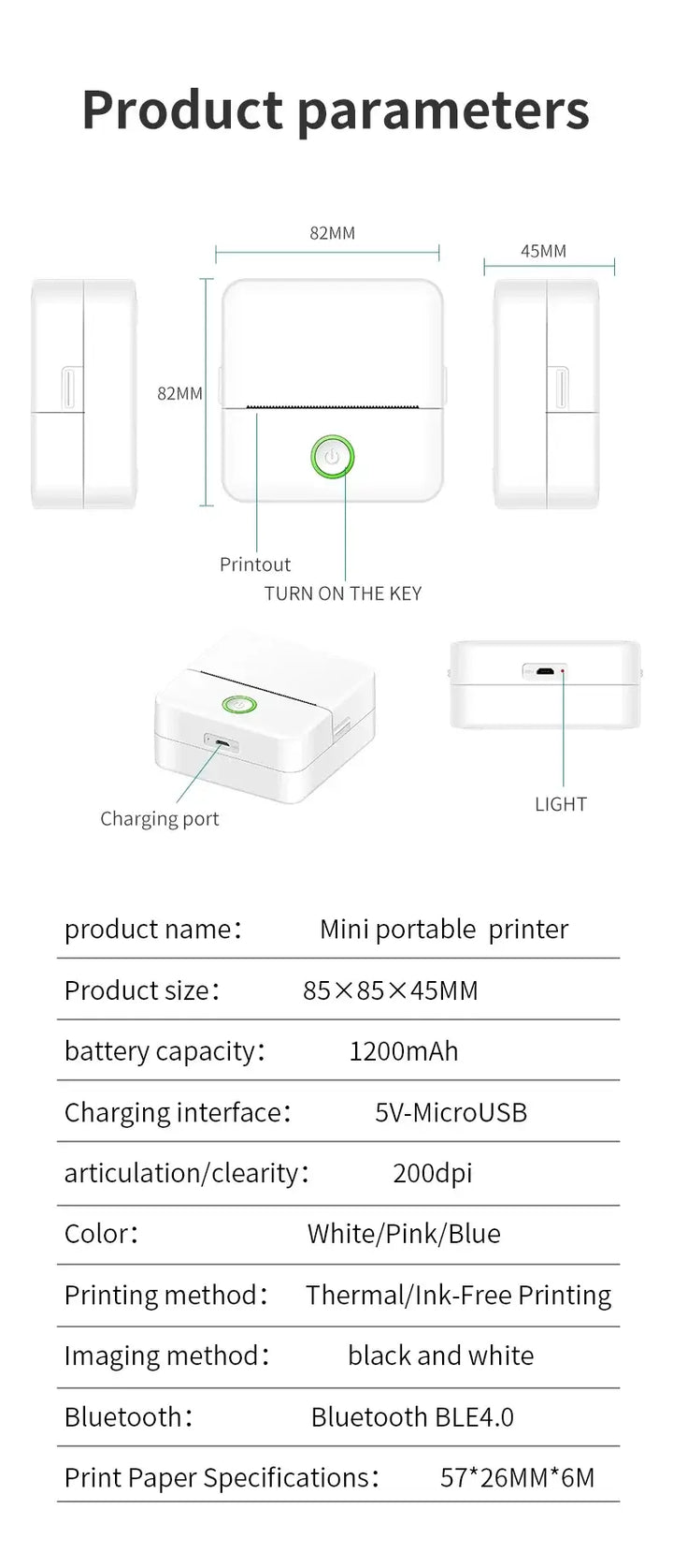 Mini Portable Thermal Label Printer, Inkless - Ebtkr