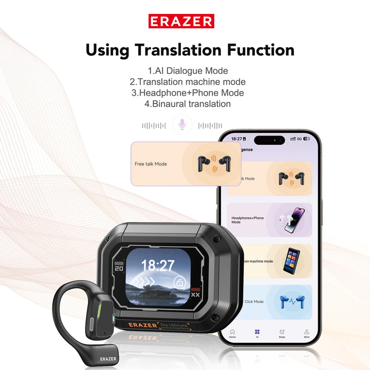 Erazer XP6 AI Translator Earbuds Wireless Gaming Headset with Equalizer App Bluetooth Waterproof - Ebtkr
