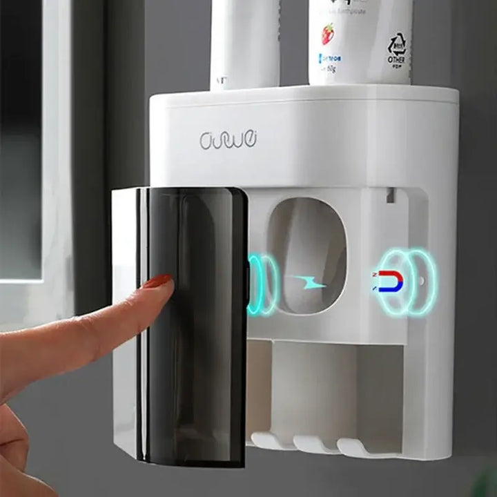 Wall Mounted Toothpaste Dispenser with Magnetic Toothbrush Holder Automatic Squeezer - Ebtkr