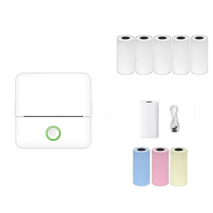 Mini Portable Thermal Label Printer, Inkless, White 9 Rolls