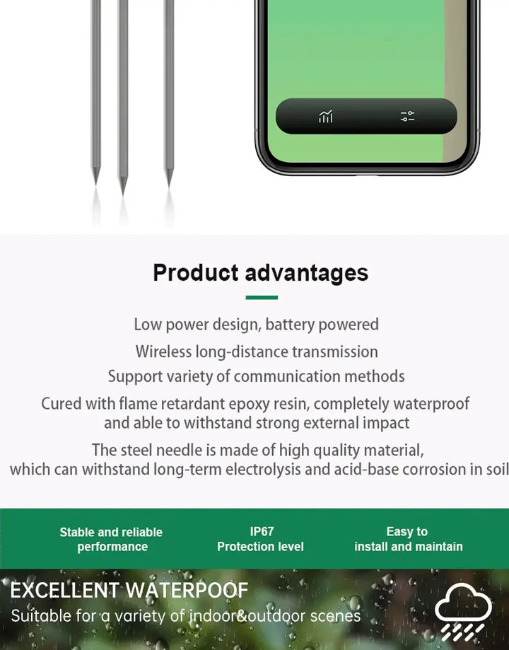 ZIGBEE Plant Monitor Outdoor Soil Temperature And Moisture Humidity Tester Sensor for Garden - Ebtkr