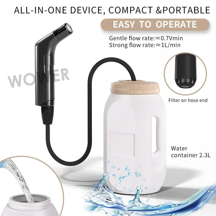 Portable Electric Bidet 2.5L Rechargeable Shataf Hand Sprayer Black/White for Personal Hygiene - Ebtkr