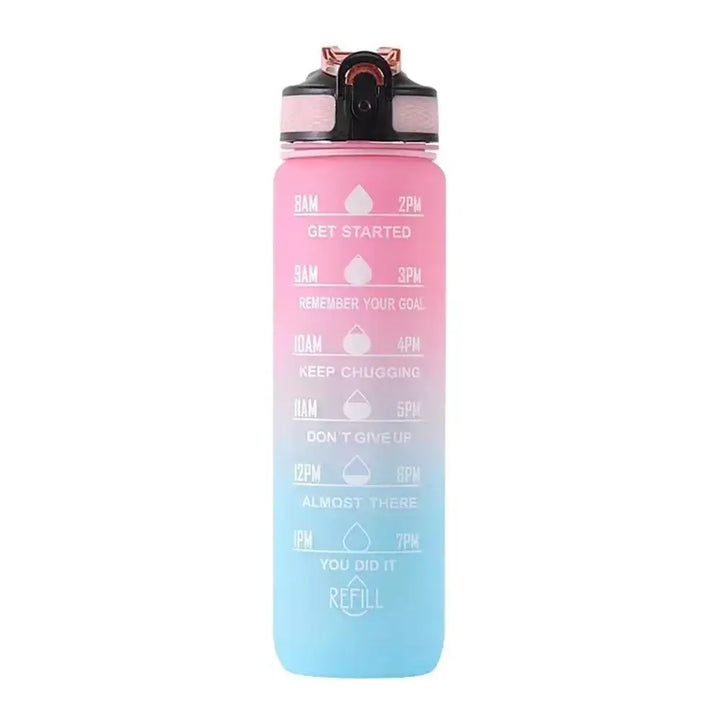 Motivational Gradient Water Bottle – 1L with Straw & Time Marker 💧